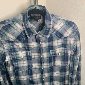 Heritage 1981 Green and Blue Plaid Snap Down Shirt L